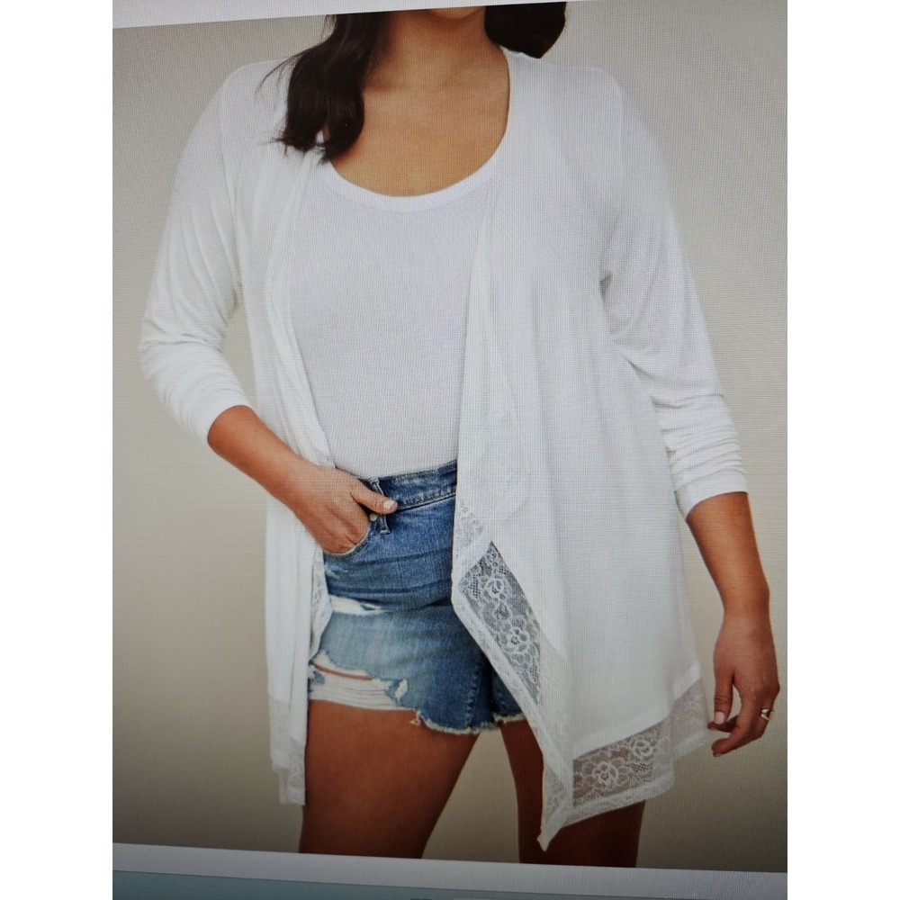 NWT Torrid Super Soft Ivory Drape Front Lace Trim Hem "Pristine" Cardigan Plus 5